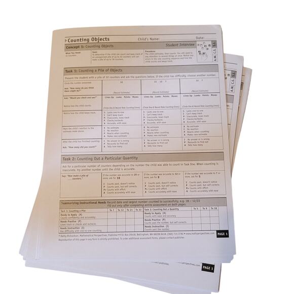 Counting Objects Book 1 Kathy Richardson 45 Student Forms Assessing Math Concept - Picture 13 of 14